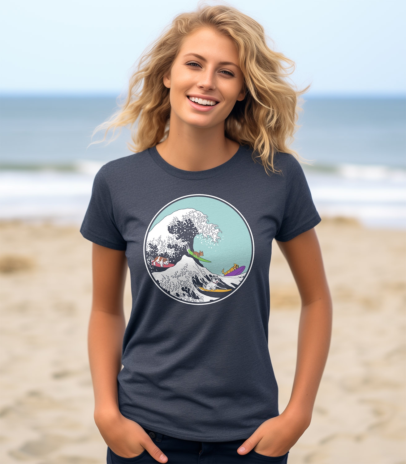 Dogs Ridin' The Wave Women's Cotton/Poly T-Shirt