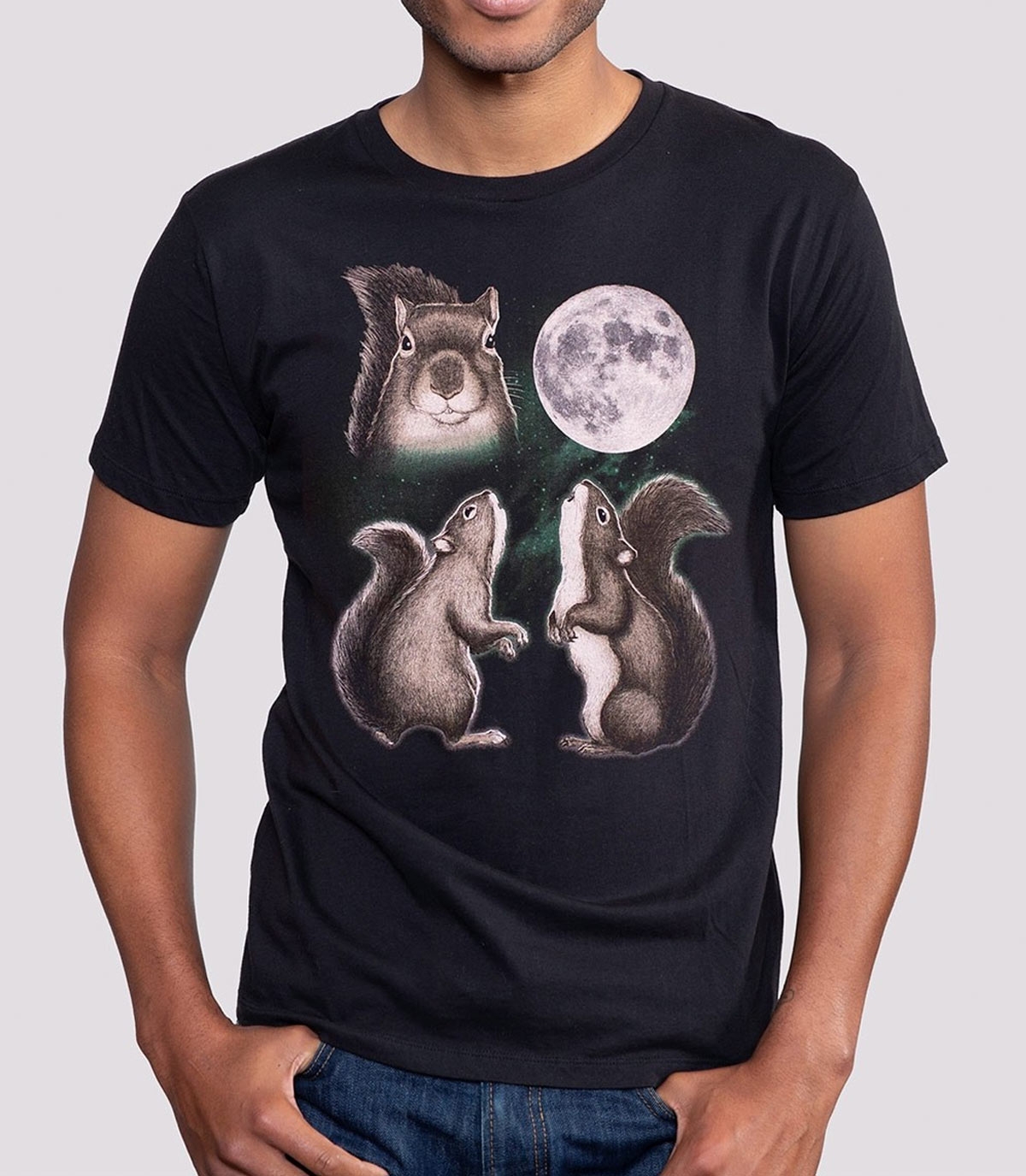 Three Squirrel Moon Unisex 100% Cotton T-Shirt